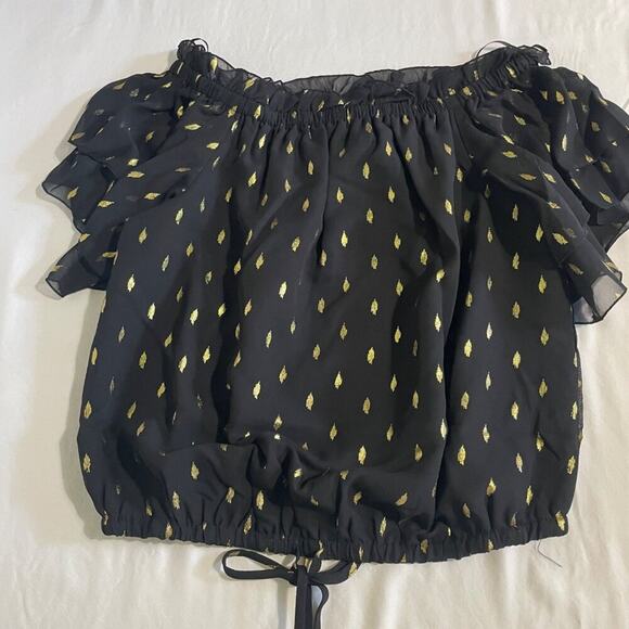 INC XS NWT Black Foil-Print Tiered Top | Off-Shoulder Chic - Picture 7 of 13